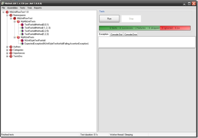 MbUnit RowTest Screenshot